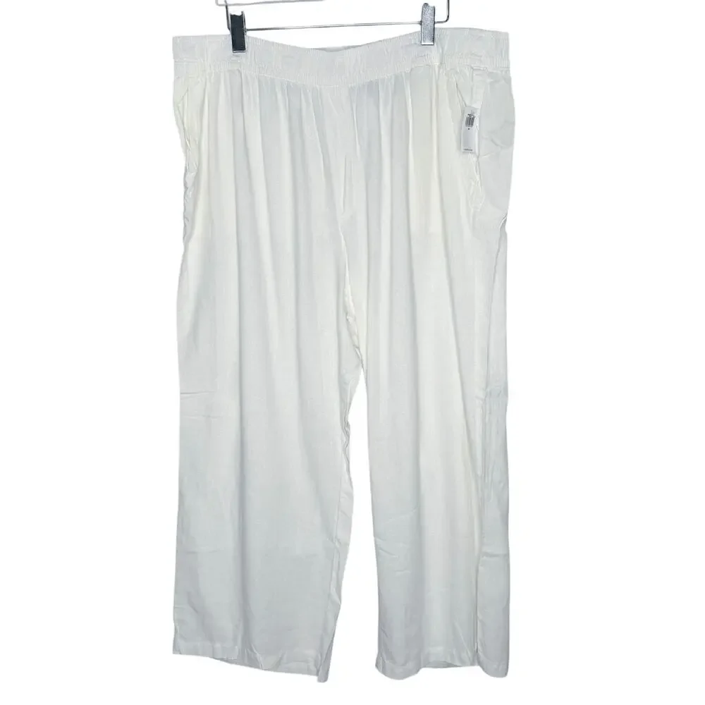 Old Navy High Waisted Linen Blend Wide Leg Pants 3X NEW Summer Travel